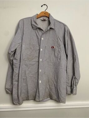 Vintage Ben Davis Black and White Striped Long Sleeve Work Shirt (2)- L